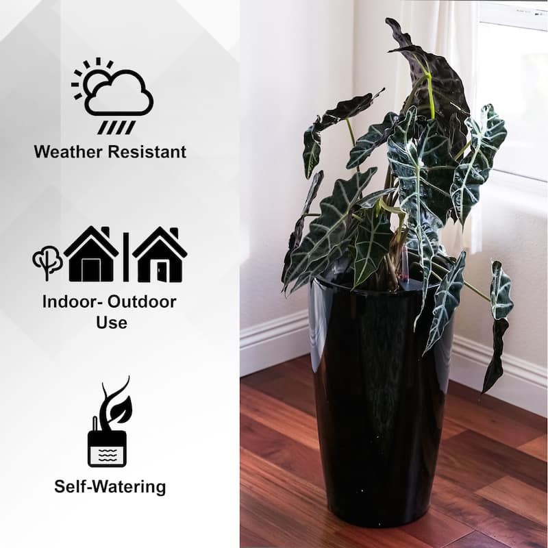 XBrand 21" H Plastic Self Watering Indoor Outdoor Tall Round Planter Pot w/ Glossy Finish