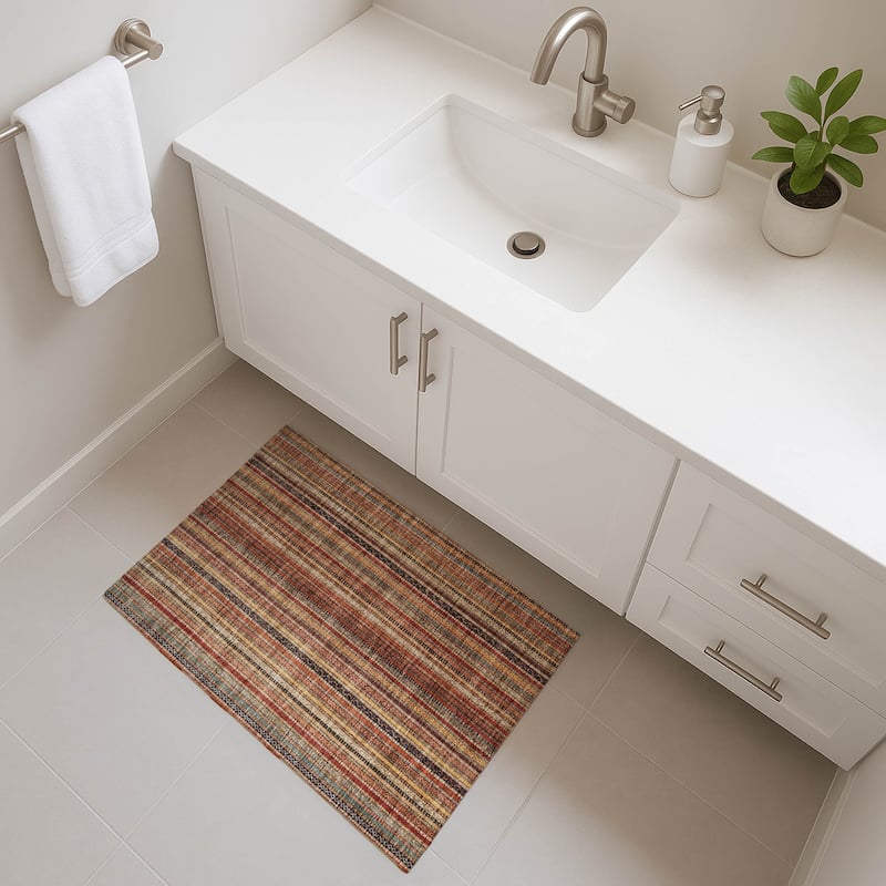 Premium Washable Super Soft Striped Mayfield Rug - Paprika - 1'8" x 2'6"