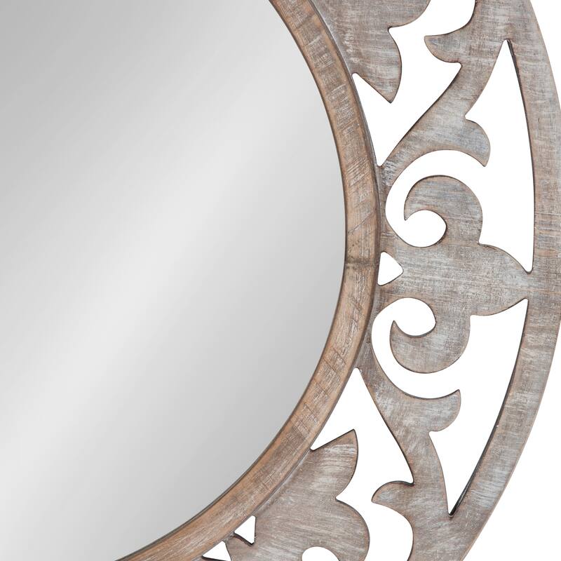 Kate and Laurel Shovali Rustic Round Mirror - 31.5" Diameter - Rustic Whitewash