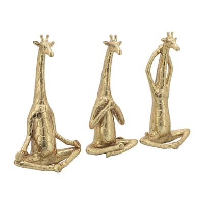 7"Lx4"Wx12"H, Yoga Giraffe Figurines, Set of Three, Made with Polyresin, Gold Finish, Unique and Decorative Figurines