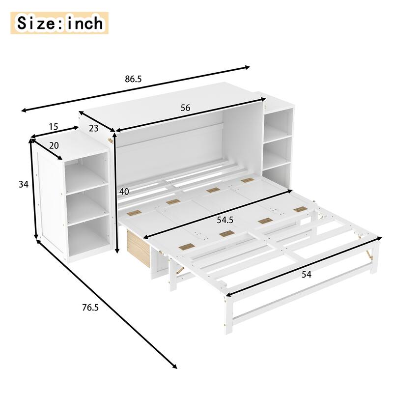 Full Size Murphy Wall Bed with Storage Drawers & Shelves, Space-Saving Design for Guest Room, Studio Apartment & Small Spaces