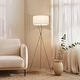 preview thumbnail 6 of 11, Brightech Jaxon 60 in. Antique Brass Tripod Super Bright LED Midcentury Modern Floor Lamp with White Fabric Drum Shade