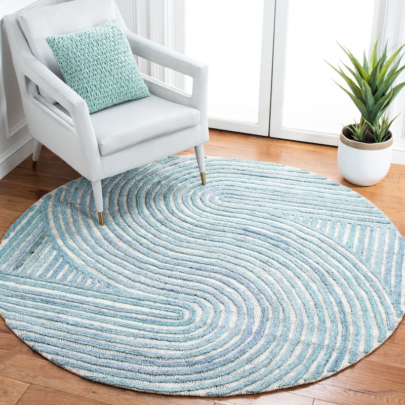 SAFAVIEH Handmade Southampton Catena Abstract Wool Rug - 6' Round - Blue - Round