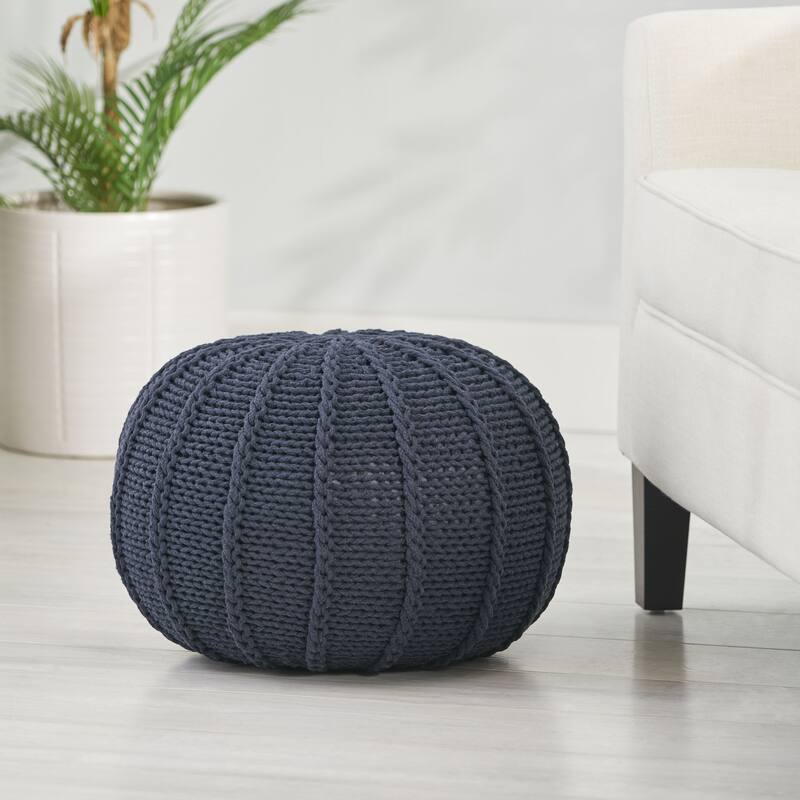 Corisande Knitted Cotton Pouf by Christopher Knight Home - Dark Blue