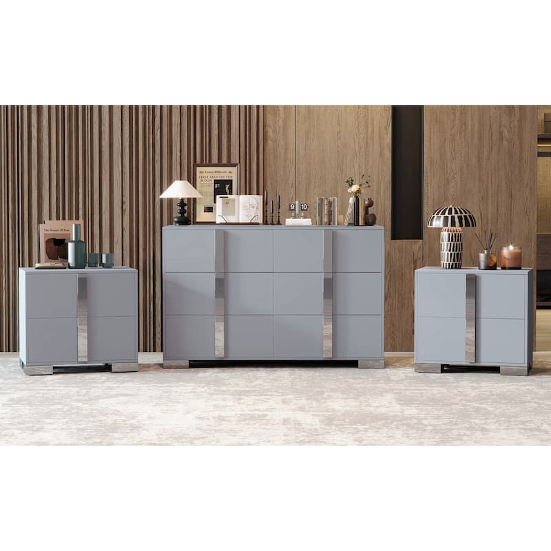 Roomfitters 3-Piece Bedroom Set, Elegant 6-Drawer Dresser and 2 Nightstands with Metal Handles
