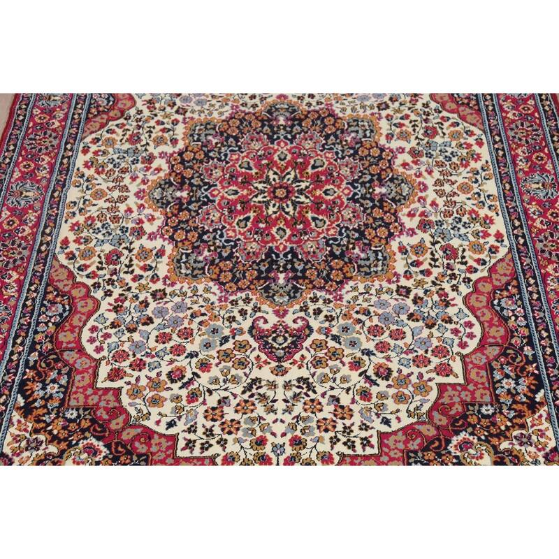 Floral Ivory Mashad Turkish Rug Machine Made Carpet - 6'4" x 9'6"