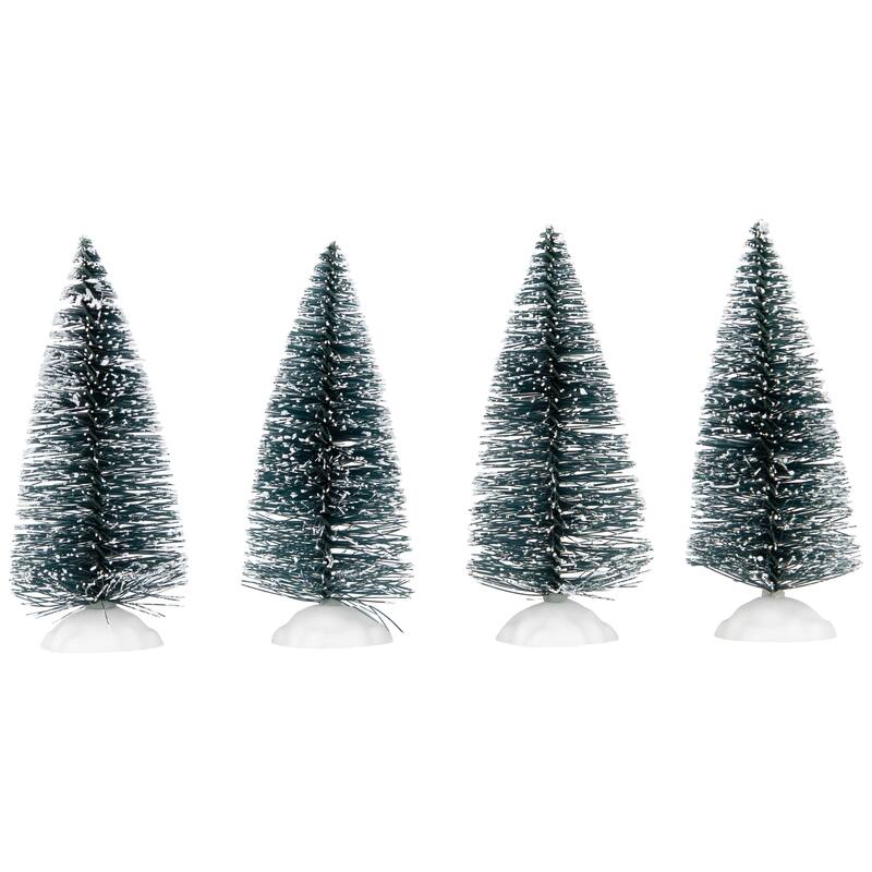 Frosted Mini Bottle Brush Pine Christmas Village Trees - 3" - Set of 4