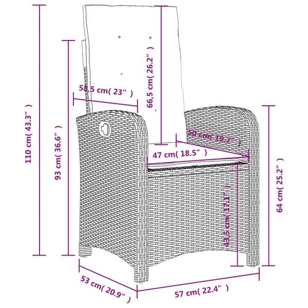 dimension image slide 25 of 31, vidaXL Patio Dining Set with Cushions Outdoor Seating Gray Poly Rattan