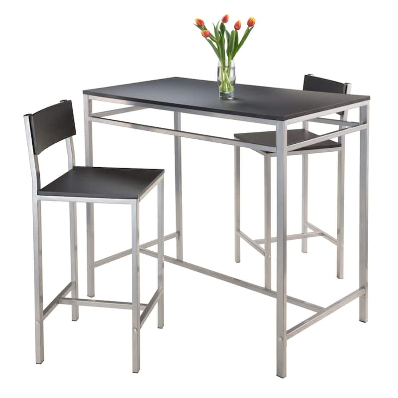 High Dining Table with 2 Stools, Black and Slate Gray