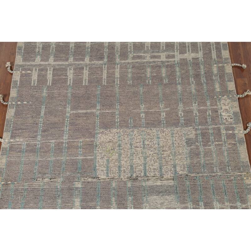 Moroccan Oriental Area Rug Handmade Grey Wool Carpet - 5'10"x 9'5"