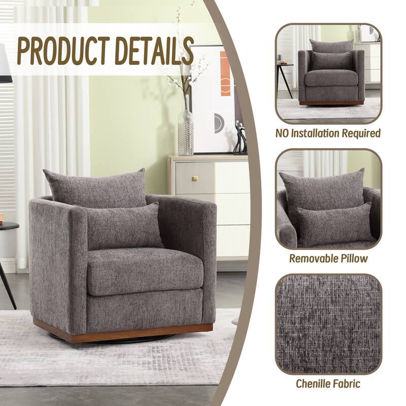 Dark Gray Modern 31.5" Chenille Upholstered 360° Swivel Accent Chair with Sturdy Hardwood Frame for Living Room