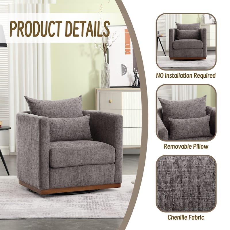 Modern 31.5" Chenille Upholstered 360° Swivel Accent Chair with Sturdy Hardwood Frame for Living Room