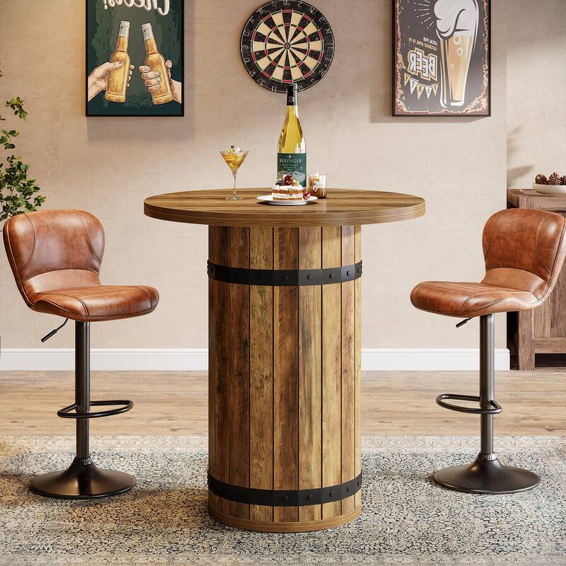 39.4 Inch Bar Height, Round Bar Table, Bistro Pub Table for Kitchen