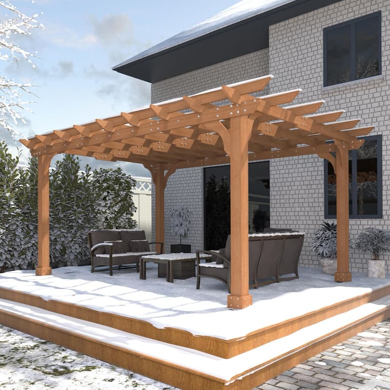 VEIKOUS Outdoor Cedar Wood Pergola Gazebo Kit with Flat Roof Trellis for Patio, Deck, Garden and Backyard