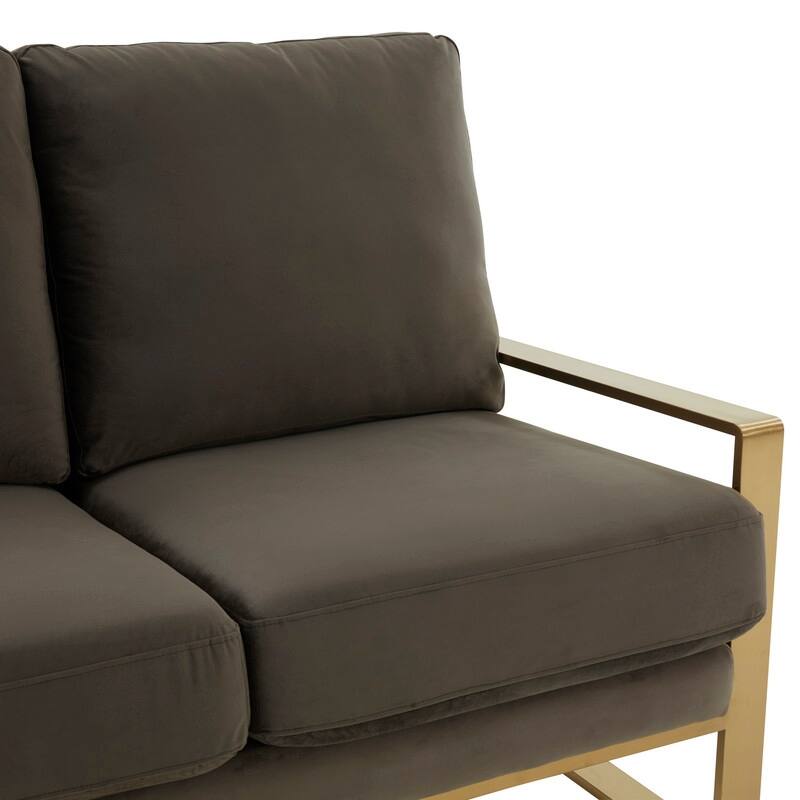 Jefferson Modern Two-Seater Velvet Loveseat with Brushed Gold Stainless Steel Base, Removable Cushions for Living Room or Lounge