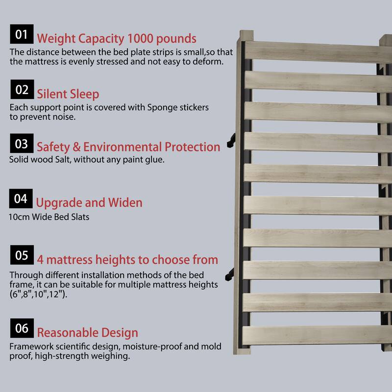 Queen/King Size Luxury Upholstered Platform Bed with Oversized Padded Headboard, Solid Wood Frame & Adjustable Mattress Height