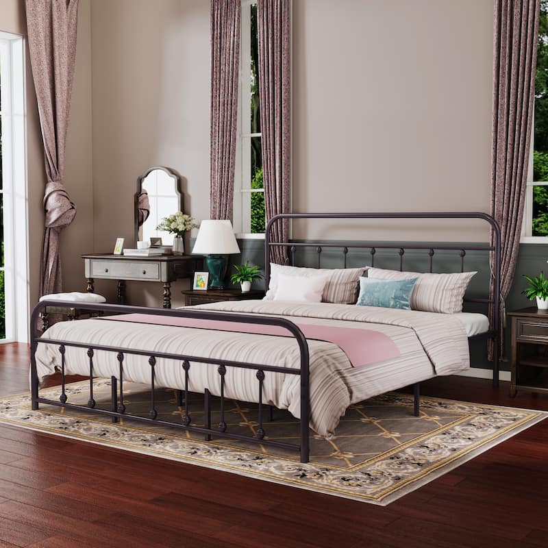 Alazyhome Simple Vintage Metal Platform Bed Frame, Easy-Assembly