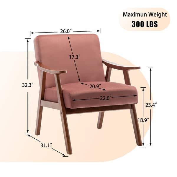 dimension image slide 3 of 8, Homy Casa Mid-Century Modern Accent Chair, Solid Wood Frame, Extra-Thick Backrest, Wingback Lounge Chair Indoor