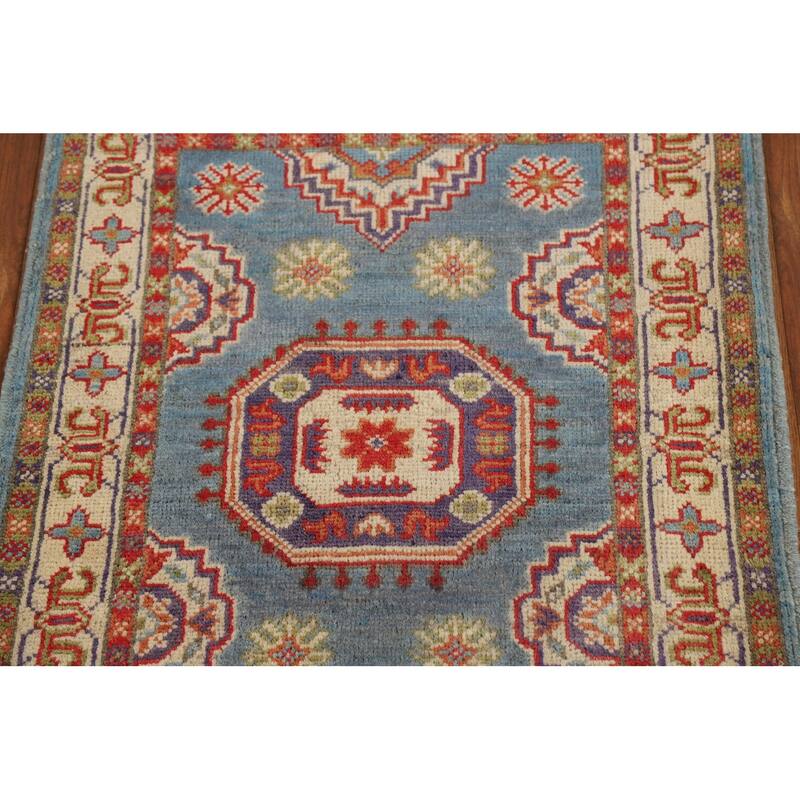 Light Blue Kazak Foyer Rug Hand-Knotted Wool Carpet - 2'0" x 3'0"