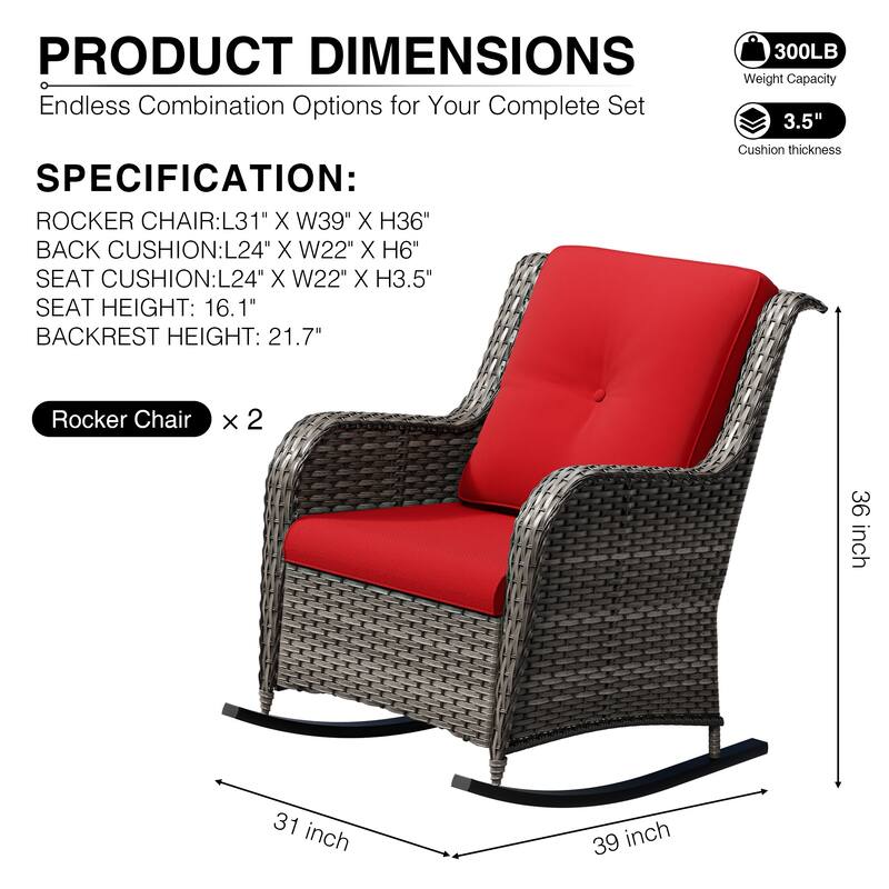 COZYWOR Patio Wicker Rocking Chair Set with Cushions