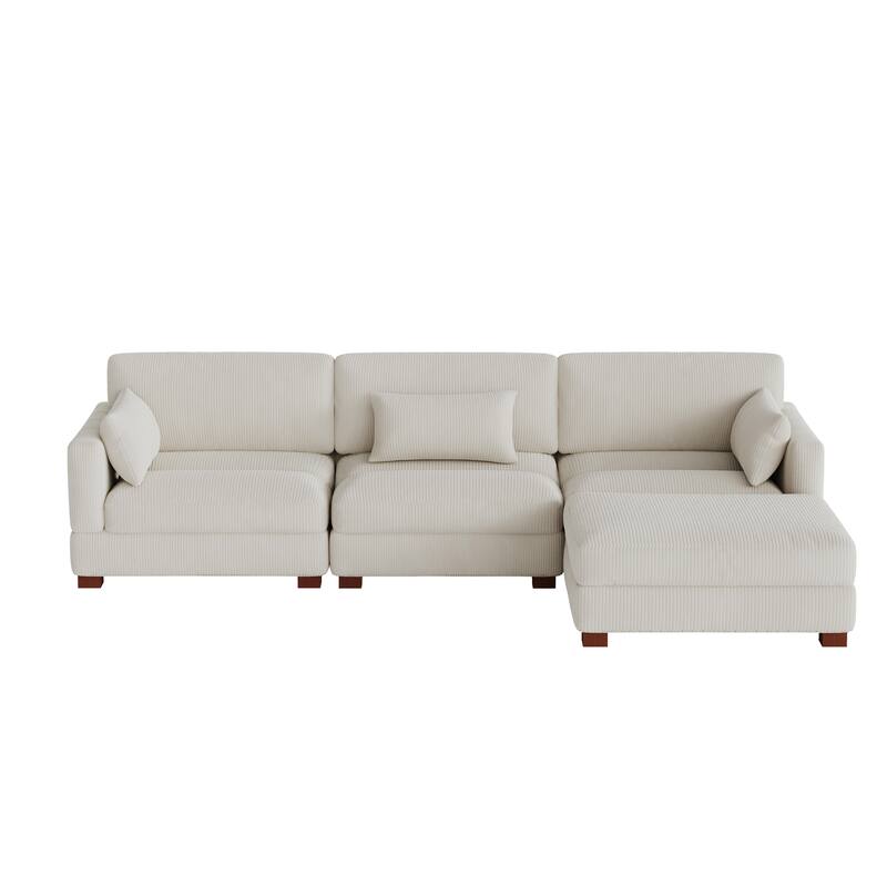 Corduroy Modular Sectional Sofa with Ottoman and Pillows
