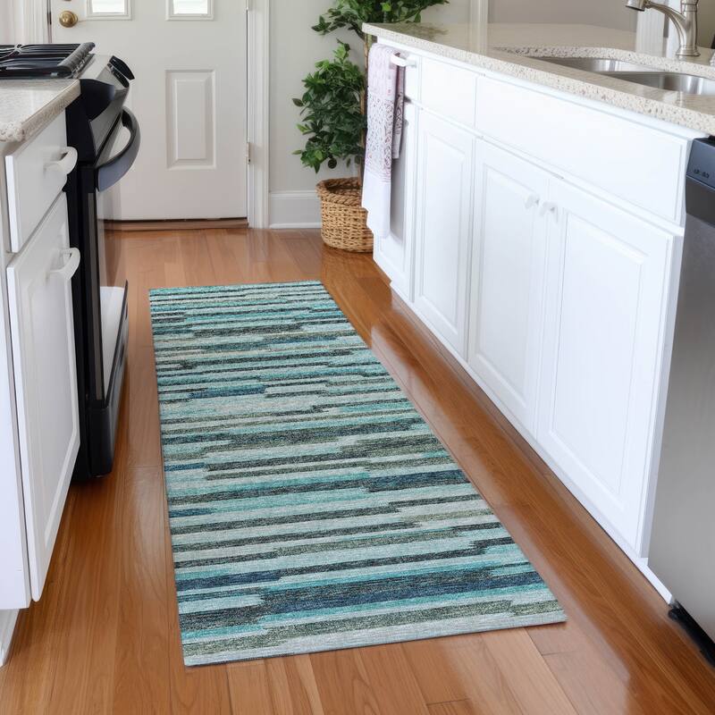Premium Washable Super Soft Contemporary Stripes Mayfield Rug - Turquoise - 2' 3" x 7' 6" - Runner