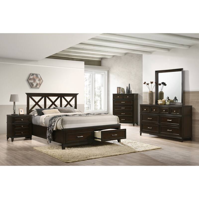 King Size Solid Wood Storage Bed with Transitional Style