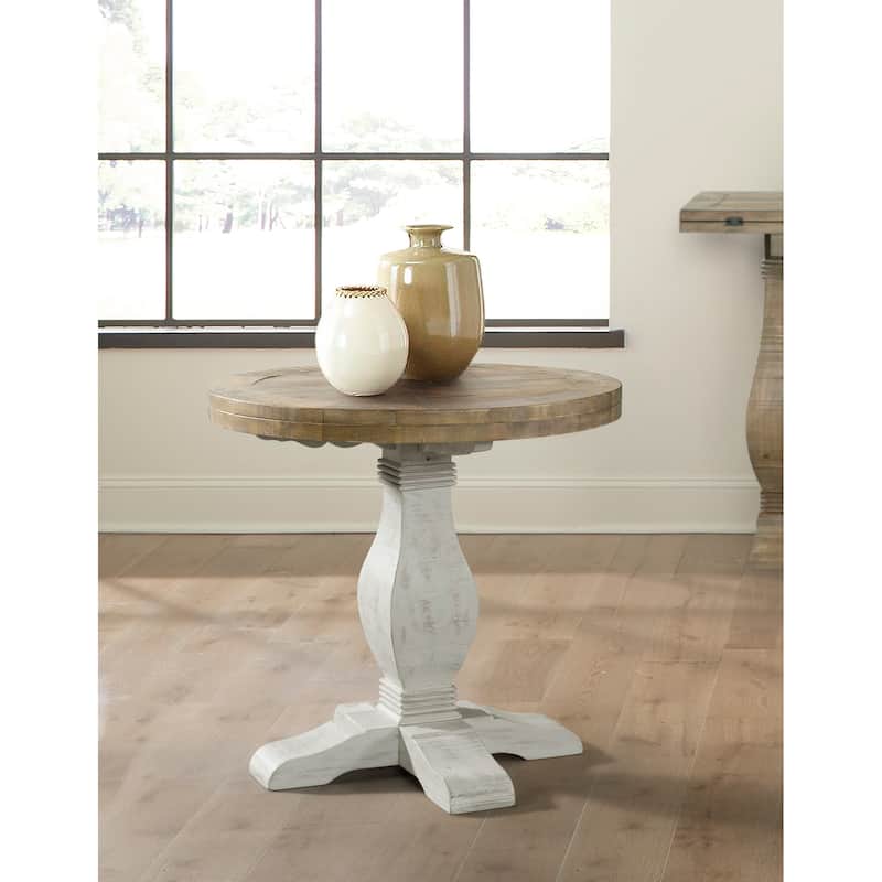 Napa 26" Wide Solid Wood Round Pedestal End Table - Reclaimed Natural and White Stain