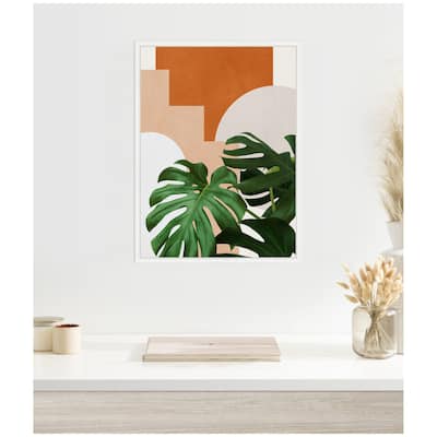 Kate and Laurel Sylvie Abstract Botanical 2 Leaves Framed Canvas by July Art Prints