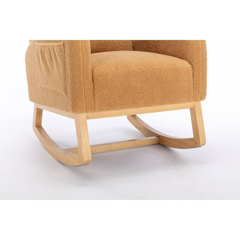 Anmytek Ivory Teddy Fabric Rocking Chair with Wooden Legs - Comfort Accent Rocker