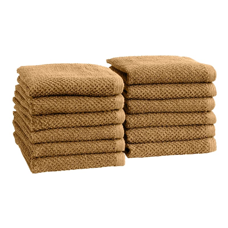 100% Cotton Acacia Collection Ultra Absorbant Popcorn Bath Towels - Washcloth (Pack of 12) - Mocha