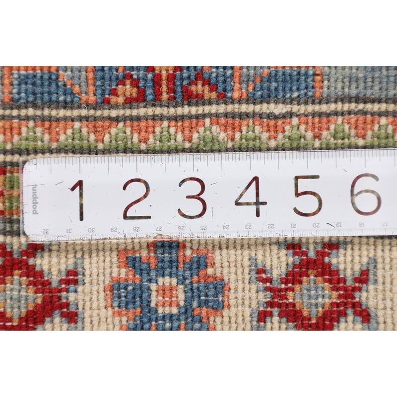 Light Blue Kazak Oriental Foyer Rug Handmade Geometric Wool Carpet - 2'8" x 4'0"