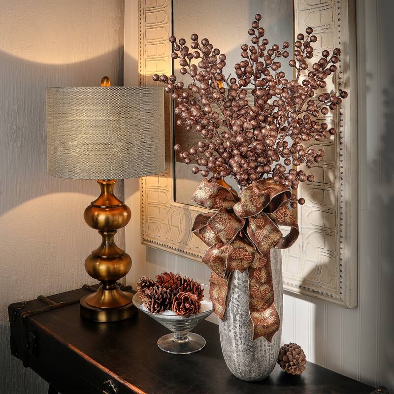 24" Glittered Cluster Berry Spike - Brown