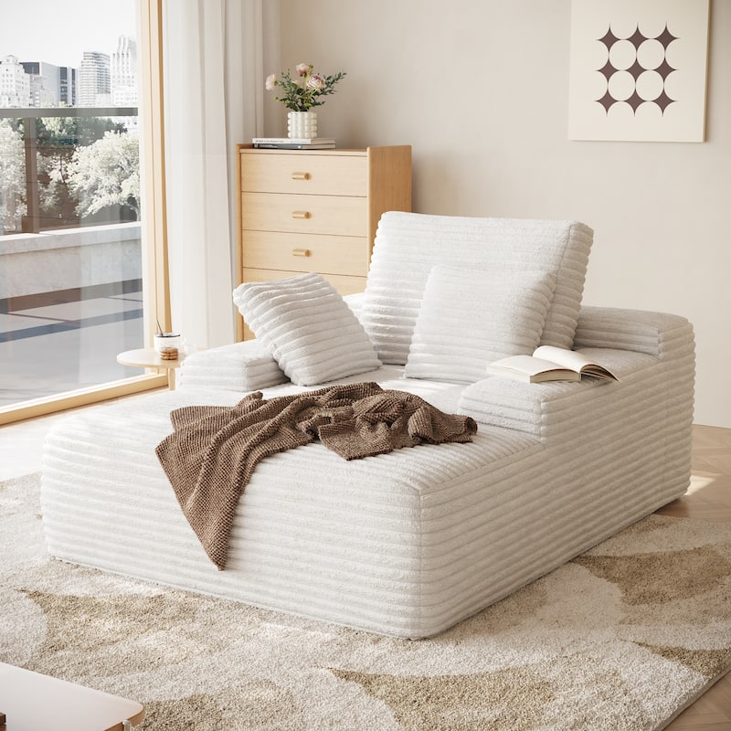 67" Oversized Chaise Lounge Chair Sofa Bed With Corduroy Upholstery, Large Corduroy Floor Sofa With Pillows