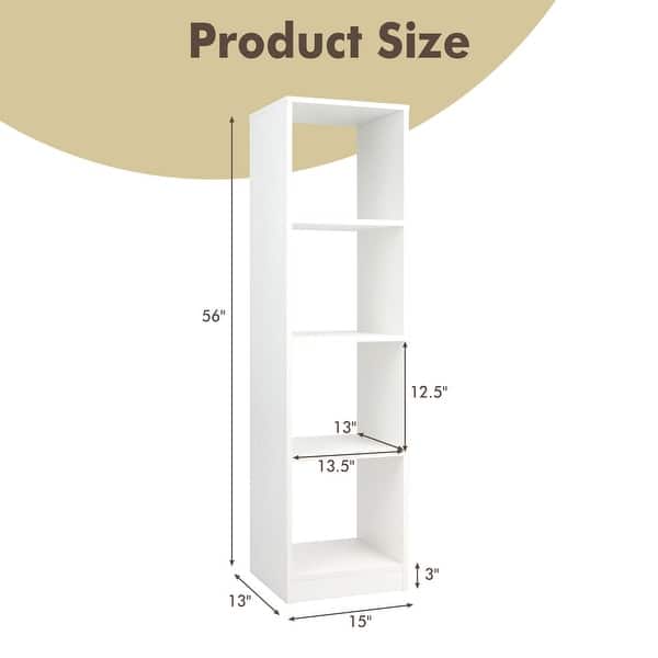 White Engineered Wood Space-Saving Narrow 5-Tier White Bookcase with 4 Cubes Storage Shelf - 15" x 13" x 56" (L x W x H)