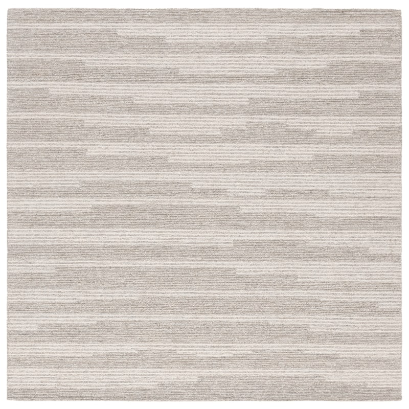 SAFAVIEH Handmade Ebony Mahnaz Modern Striped Wool Rug - 6' Square - Grey/Ivory
