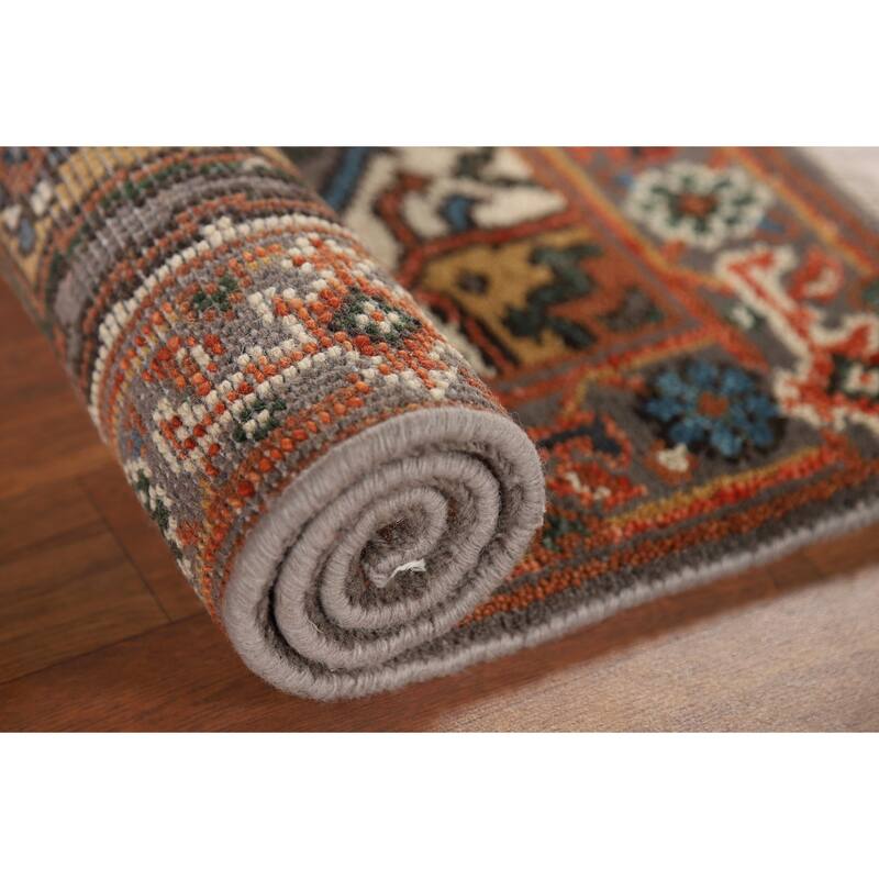 Gray Geometric Heriz Serapi Oriental Foyer Rug Handmade Wool Carpet - 2'1" x 3'1"