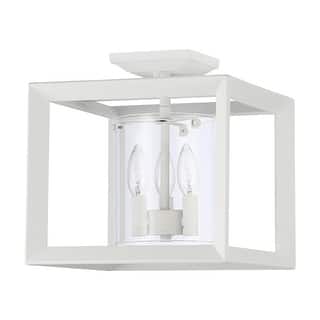 Golden Lighting Smyth 3-light 12"H Semi-Flush Mount in Natural White and Clear Glass - Natural White - 3-Light 12" Semi-flush