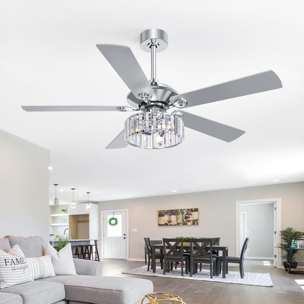 52 Inch Chrome Ceiling Fan with Lights and Remote(5-blade)