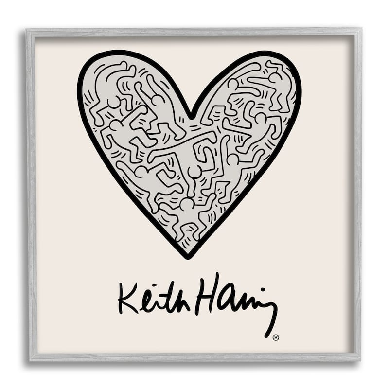 Stupell Keith Haring People Inside Heart Pattern Text Framed Wall Art - Black