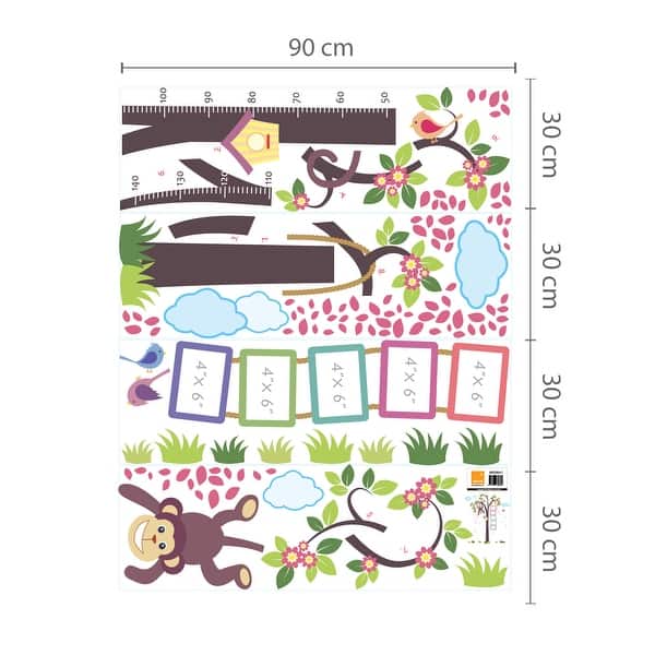 dimension image slide 0 of 2, Walplus Monkey Height Measure Animals Tree Wall Sticker Nursery Decor