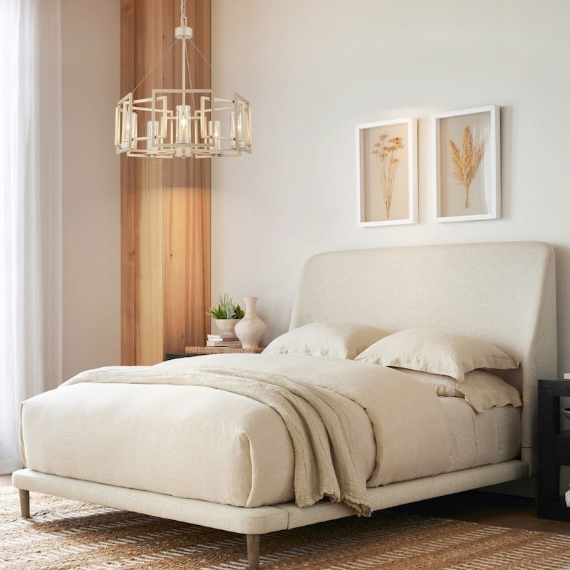 5-Light Industrial Vintage Brushed Gold Drum Large Chandelier with Clear Glass Shade - 23.6 in. W x 25.7 in. H