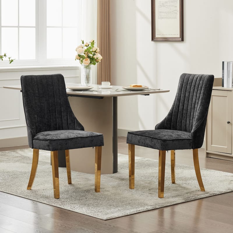 Family Chenille Dining Chair with Metal Curved Legs, Set of 2