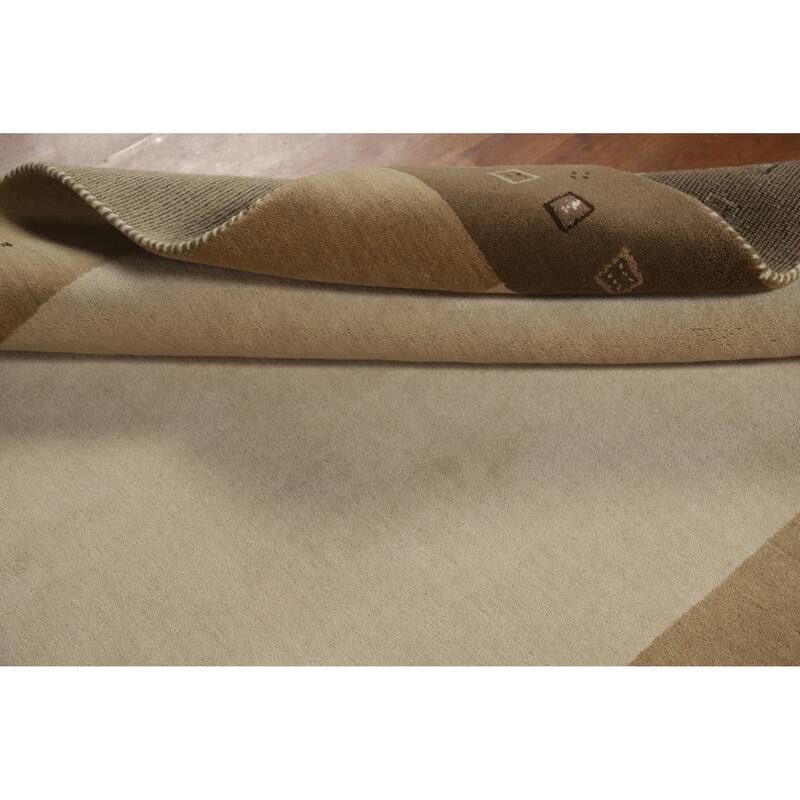 Beige Tribal Gabbeh Indian Rug Hand-Knotted Wool Carpet - 5'2" x 7'6"