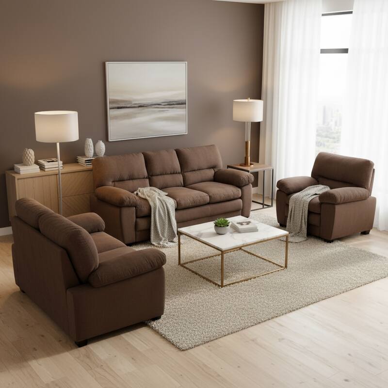 Contemporary Pillow Top Upholstered Living Room Sofa Set