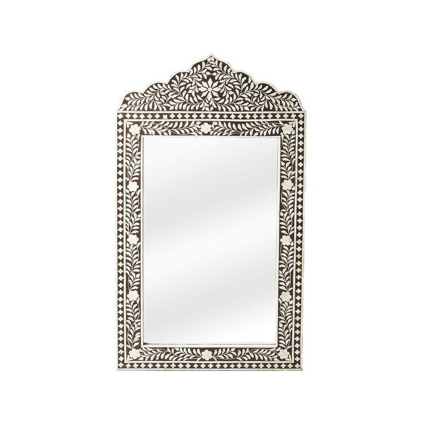 slide 2 of 4, Vivienne Bone Inlay Verticle Wall Mirror Dark Brown / Ivory