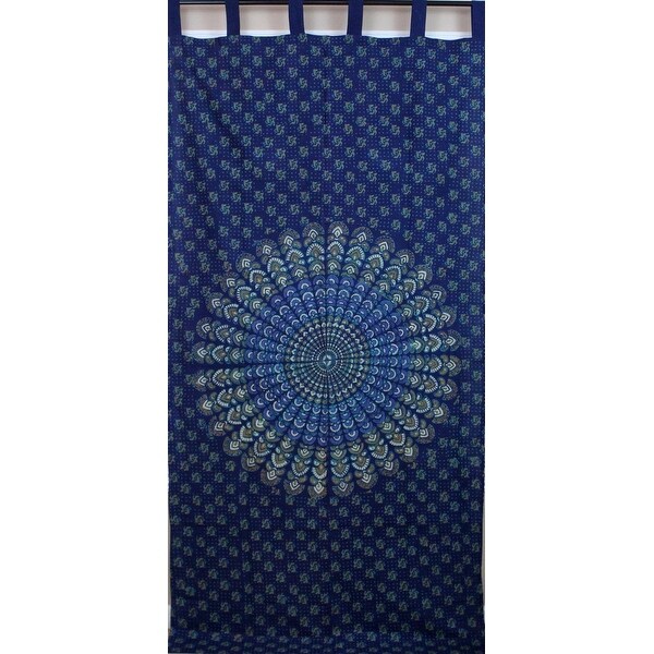 Sanganeer Tab Top Curtain Drape Panel Cotton 44" x 88" Navy Blue