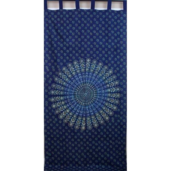 Shop Sanganer Peacock Floral Design Cotton Tab Top Curtain Drape