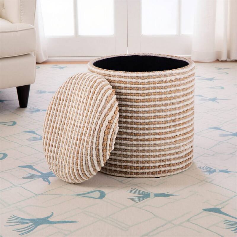 Handwoven Fabric Storage Ottoman
