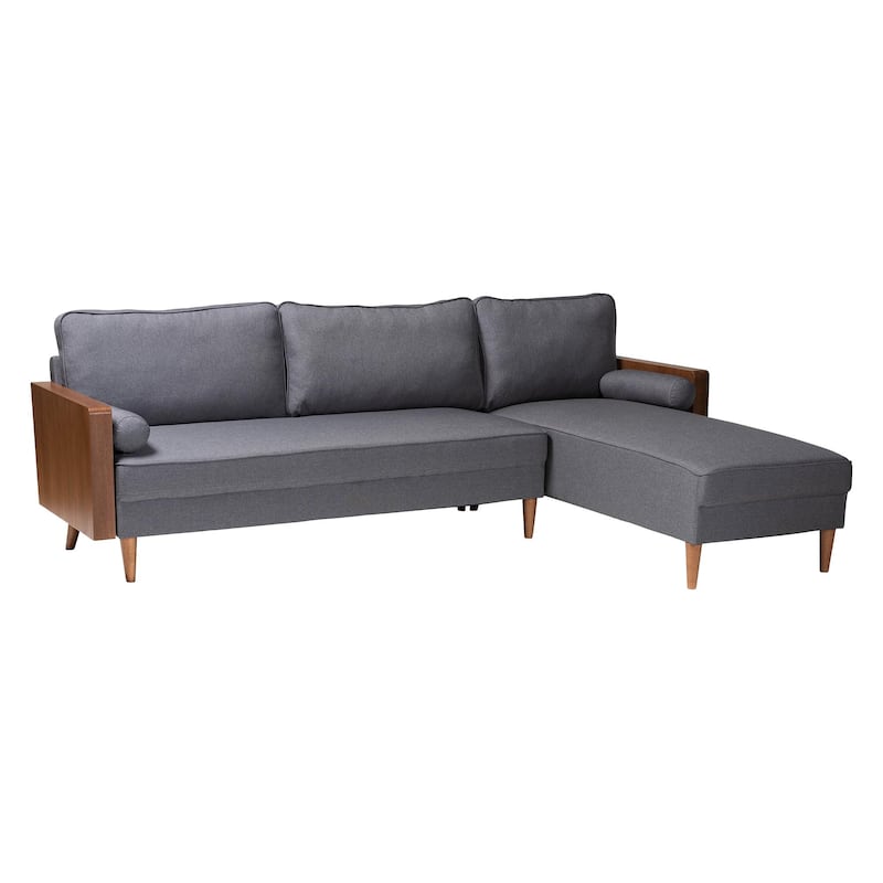 Harleson Mid-Century Modern Fabric and Wood Right Facing Sectional Sofa - Grey